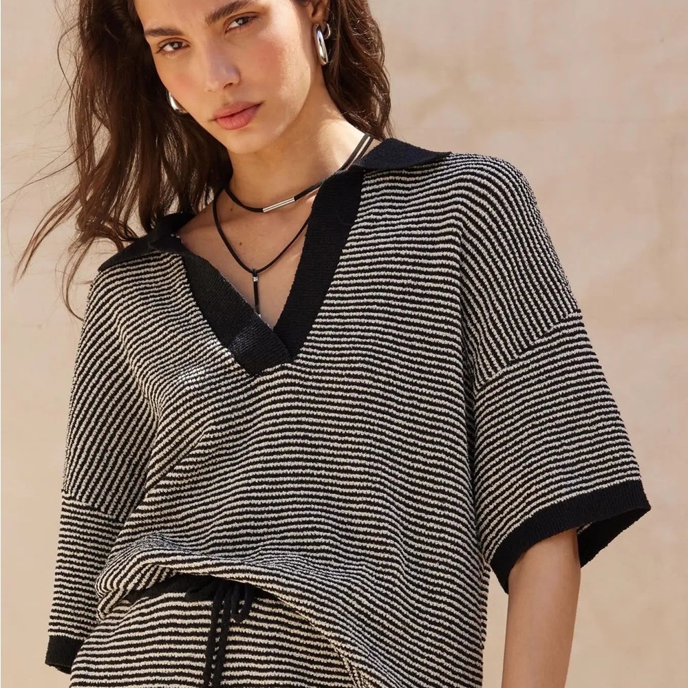 Navy and White Striped Knit Set